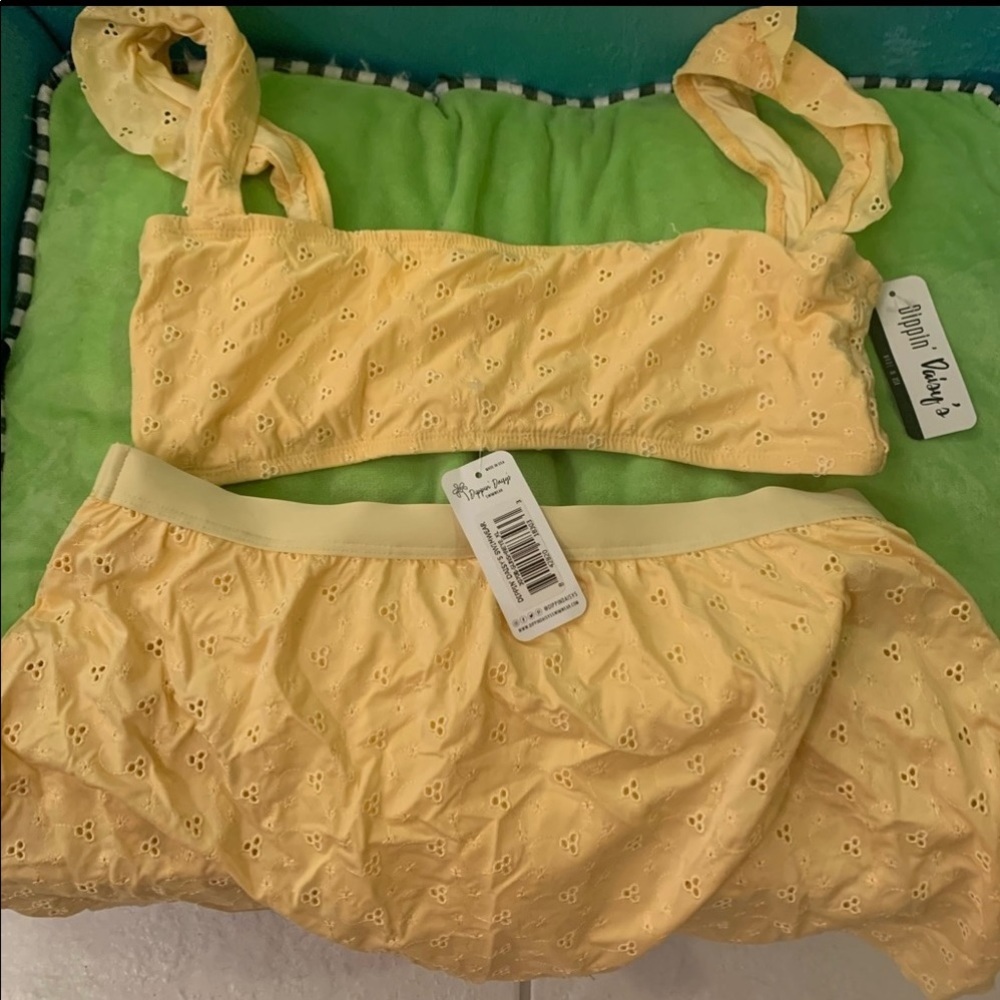 BNWT 2 piece yellow eyelet bathing suit.